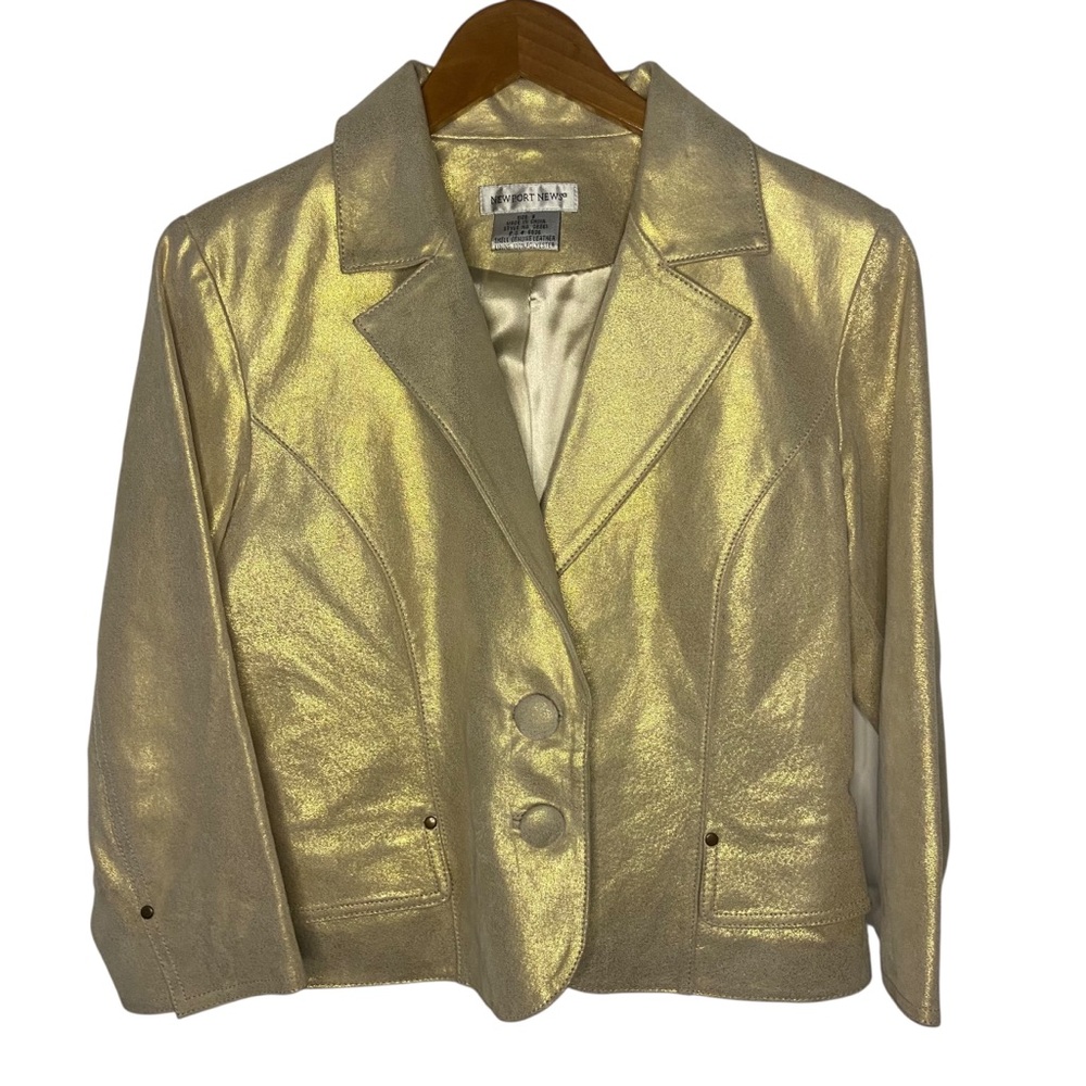 Newport News Metallic Gold Leather Cropped Jacket 8 Medium Mardi Gras Fancy